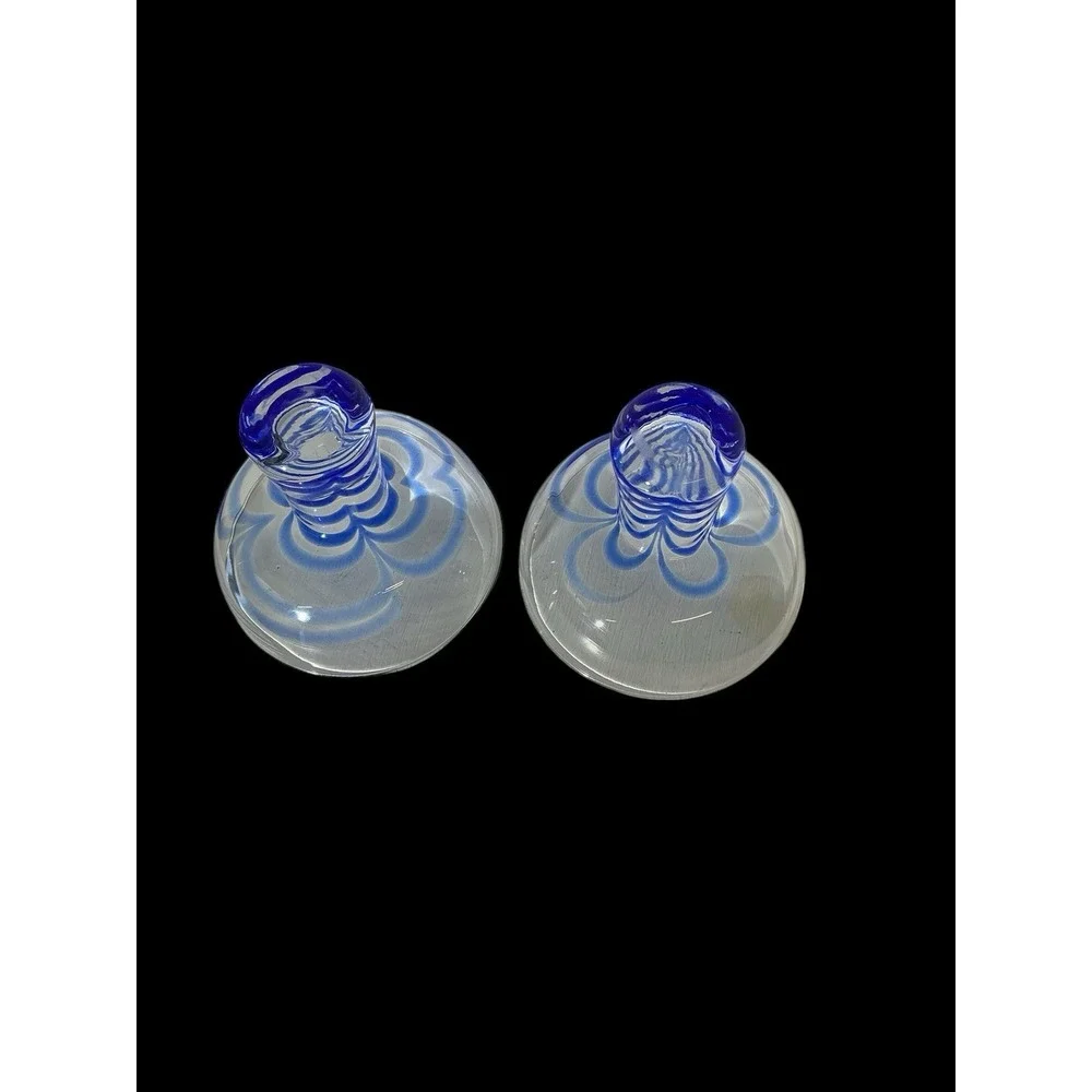2 Pier 1 Margarita Stem Wide Mouth-Blown Glasses Blue Swirl Dessert‎ Cobalt Blue